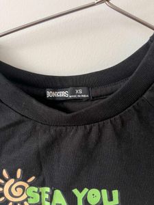 Black Graphic Print Cropped T-Shirt