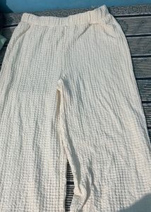 Textured Cream Wide-Leg Pants