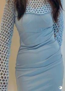 Light Blue Ruched Sheath Dress with Crochet Top