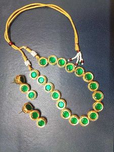 Green kundan back minakari Necklace