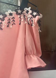 Chic Pink Off-Shoulder Top with Floral Lace