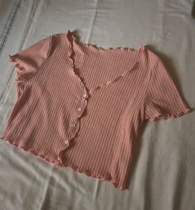 Cute Pink Cropped Ribbed Top