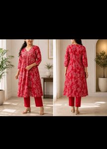 Vibrant Red Embroidered Kurta Set