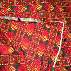 Red Phulkari Embroidery Mirror Dupatta