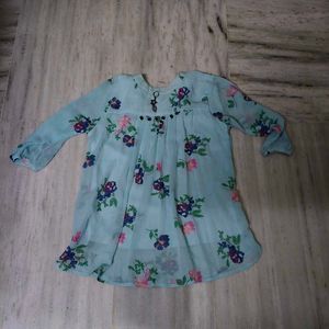 Light Blue Floral Print Kurta