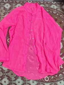 Bright Pink Sheer Button-Down Shirt