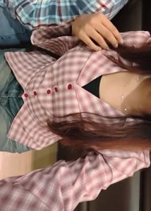Retro Plaid Flared Sleeve Blouse(Size: Medium))