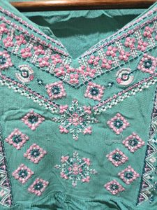 Teal Embroidered Kurta Top