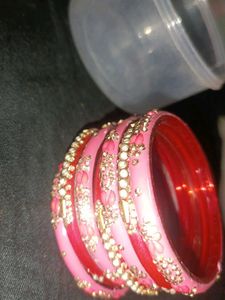 Pink Embellished Bangles Set