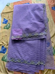Elegant Lavender Handwork Net Saree