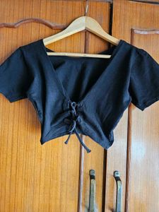 Black tie-back crop top