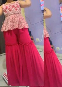 Rose Pink Embellished Peplum Top With Sharara
