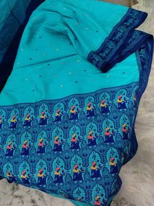 Beautiful Blue Saree with Intricate Design