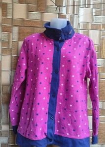 Pink Polka Dot Fleece Cardigan sweater