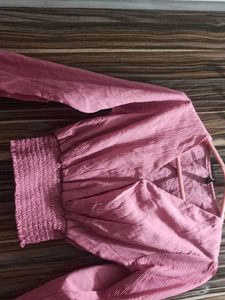 Chic Smocked Waist Pink Blouse