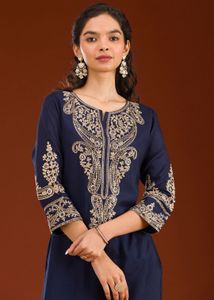 Embroidered Navy Blue Kurta