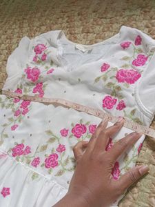 White Embroidered Tiered Gown