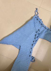 Blue Lace-Up Cropped Sweater