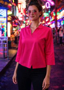 Vibrant Pink V-Neck 3/4 Sleeve Top