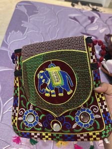 Jaipuri Embroidered Elephant Crossbody Bag