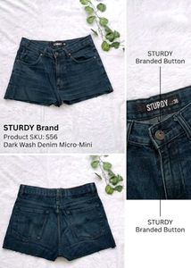 STURDY Dark Wash Denim Micro-Mini Shorts