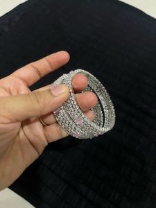 Elegant CZ &amp; Pink Stone Bangle Set