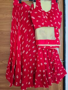 Red Bandhani Print Lehenga Choli Set