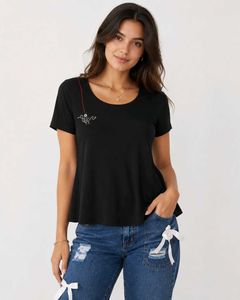Black Embroidered Flared Top