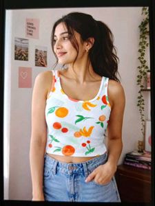 Cute Fruit Print Ribbed Tank Top