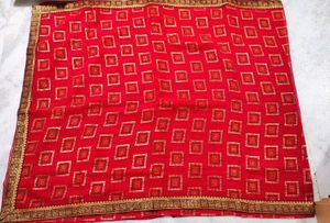 Elegant Red Saree with Golden Motif