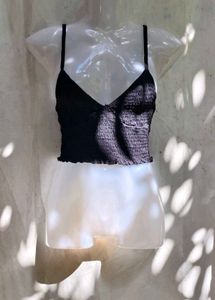14279. Stylish Black Smocked Crop Top