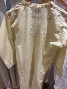 Butter Yellow Cotton Chikankari Kurta with Mukaish