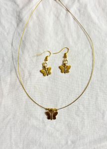 Gold Butterfly Necklace &amp; Earring Set