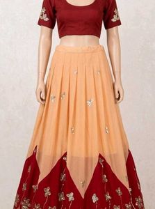Embroidered Peachy Orange Lehenga Skirt