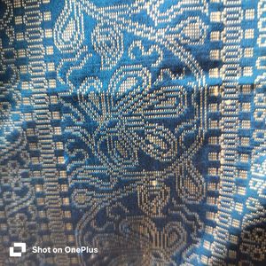 Teal Saree with Silver Thread Border