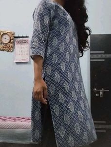 Blue white straight cotton kurta xl