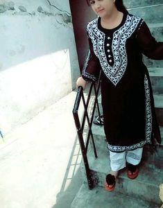 Black Kurta with White Embroidery XXL 42