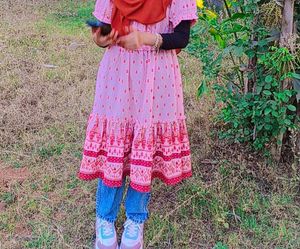Pink Floral Smocked Kurta