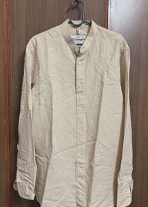 Mango Man Beige Band Collar Shirt