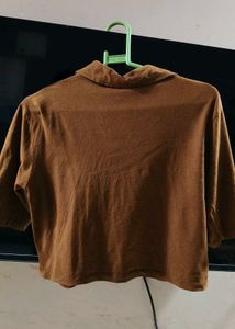Brown Embroidered Cropped Shirt