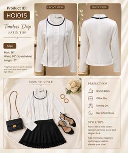 White Satin High Neck Top | Pearl Button Detail