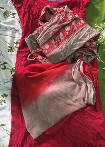 Red & Grey Floral Print Salwar plain suit