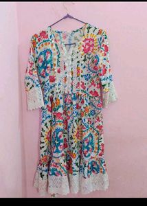 Floral Print Kurti with Lace Detail