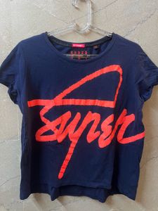 Superdry Navy T-Shirt with Orange Graphic