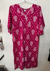 Vibrant Pink Printed Cotton Kurta