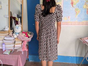Floral Square Neck Puff Sleeve Dress
