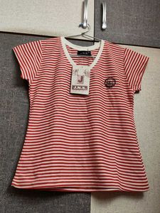 Red &amp; White Striped V-Neck Top