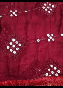 Maroon Sequined Dupatta with Tassels