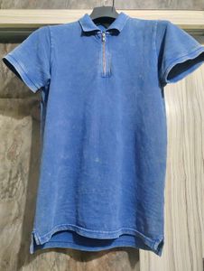 Vintage Blue Polo with Brass Zipper