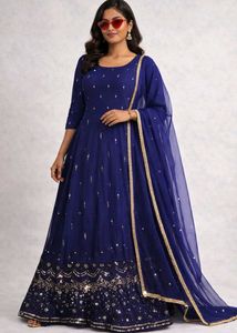 Elegant Navy Blue Embellished Dress